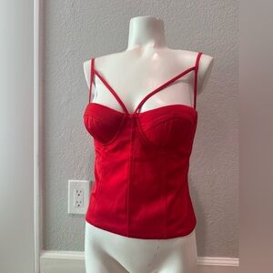 NEW Revolve NBD Silk Lipstick Red Cross Strap Bustier Corset XS 2